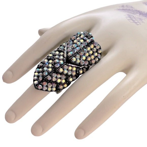 Gothic Victorian Heart Crystal Knuckle Finger Ring‎ - Picture 1 of 9